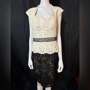 Jax Lace Midi Dress - Cream and Black - 12